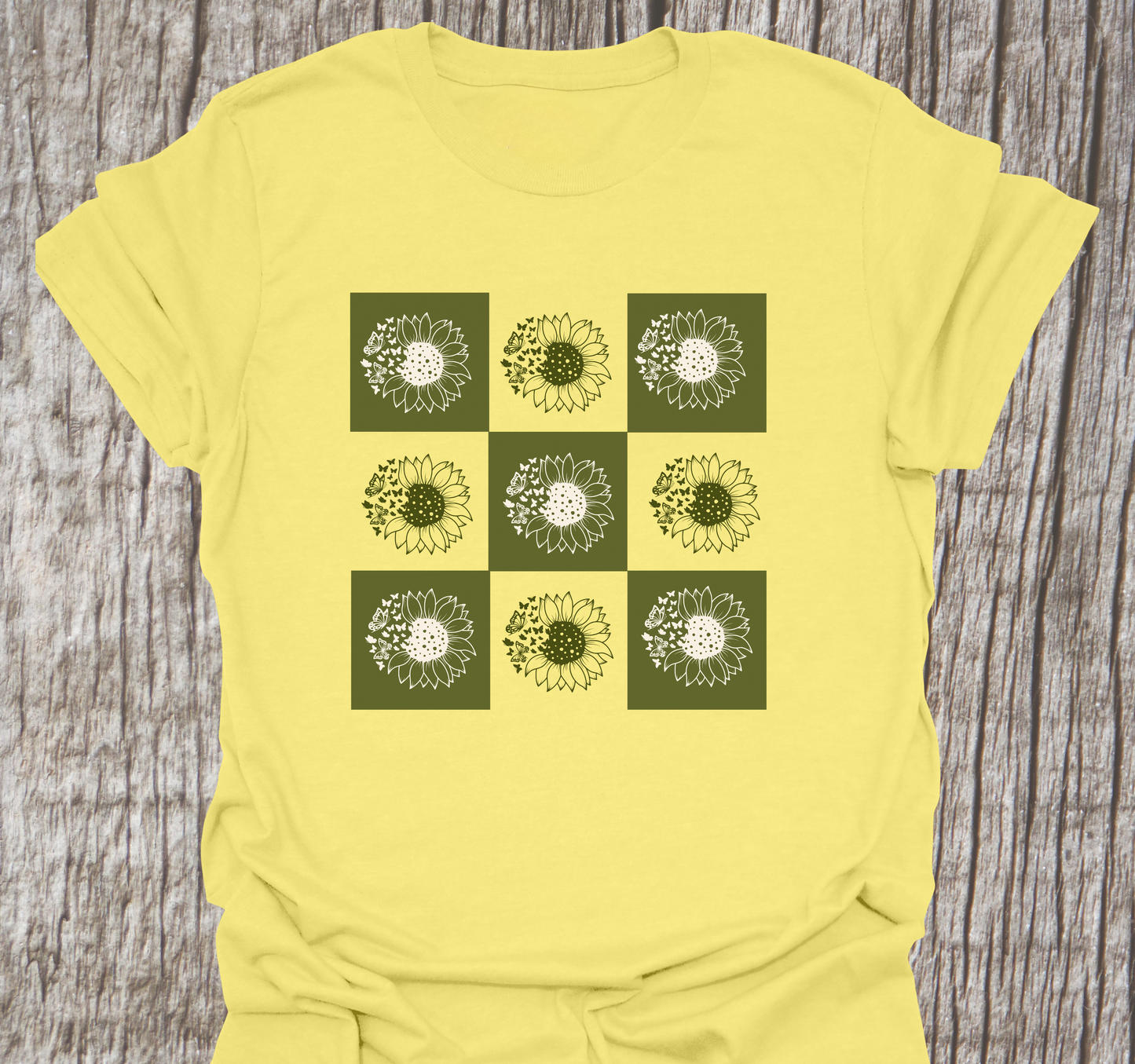 Dandelion and Butterfly Grid Design T-shirt