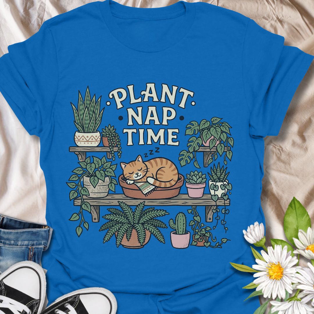 Plant nap time cute plant and cat shirt for plant lovers and houseplant collectors. Perfect gift for cat lovers, plant moms, and anyone who enjoys cozy indoor gardening vibes.