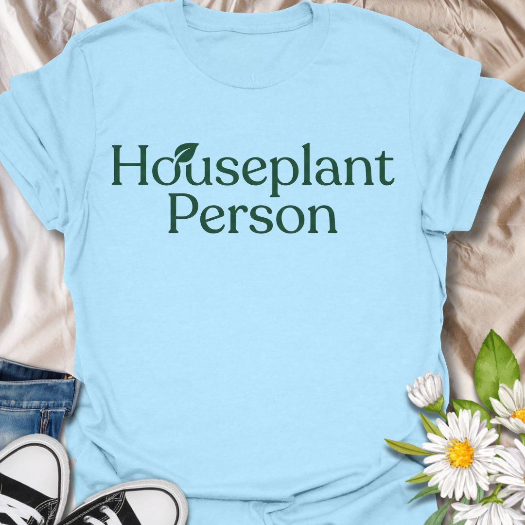 Minimalist plant lover t-shirt featuring “Houseplant Person” typography. Perfect for plant parents, indoor plant lovers, and botanical enthusiasts. A clean, everyday tee with subtle plant identity style, ideal for gifting or casual wear.