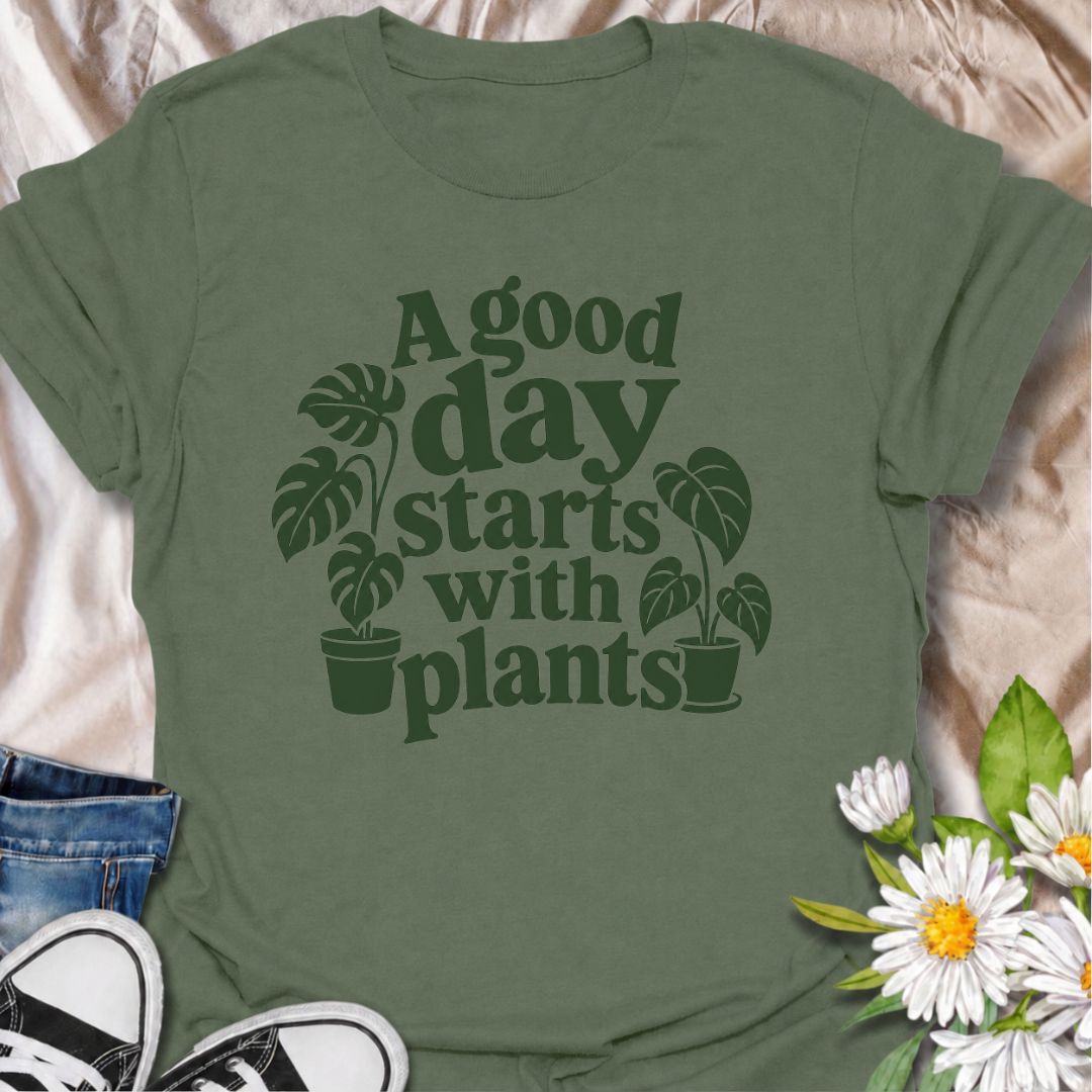 A cheerful plant T-shirt for anyone who believes the best days begin with a little greenery. The phrase “A Good Day Starts With Plants” pairs perfectly with the simple monstera-inspired artwork for a clean, easy-to-wear botanical look. It’s ideal for houseplant lovers, plant parents, indoor gardeners, and anyone who feels better surrounded by leaves. This design makes a lovely gift for plant collectors, nursery regulars, and lovers of cozy indoor jungles. Perfect for everyday wear, plant shopping, greenhous