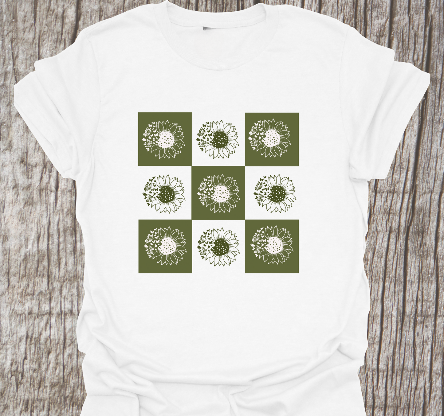 Dandelion and Butterfly Grid Design T-shirt