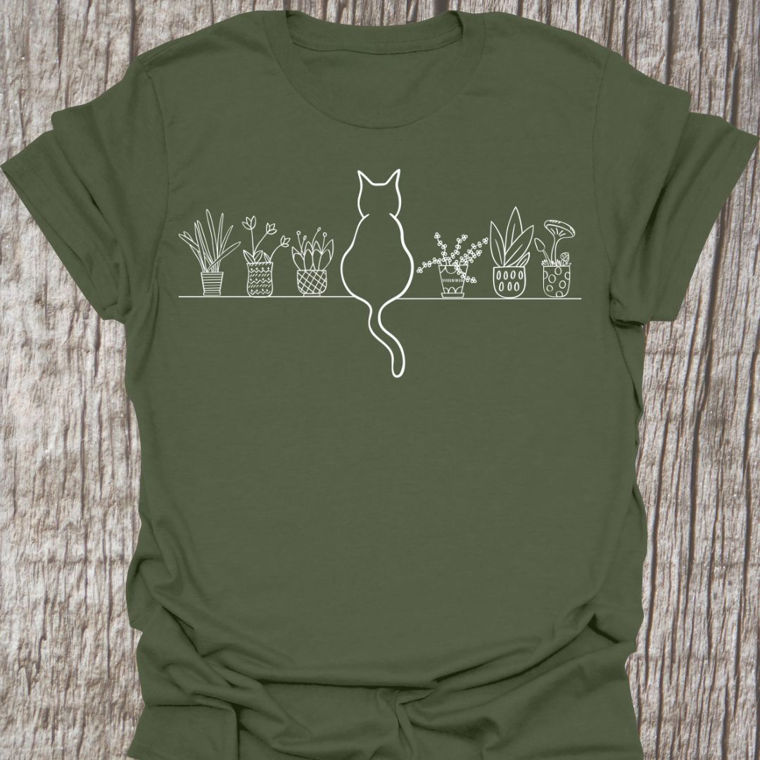 Cat on Shelf of Plants T-shirt