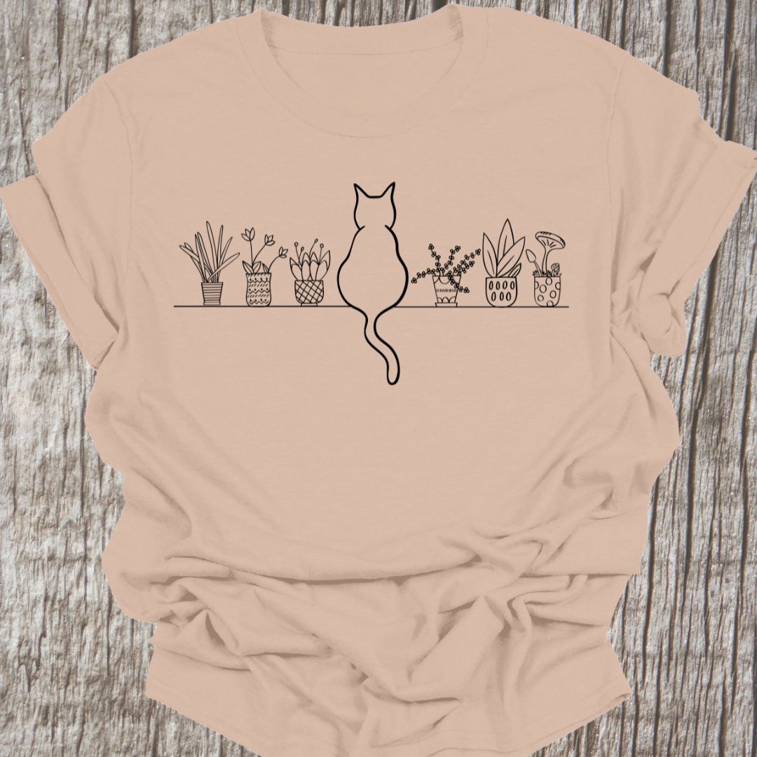 Cat on Shelf of Plants T-shirt