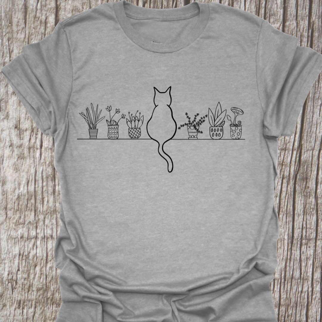 Cat on Shelf of Plants T-shirt