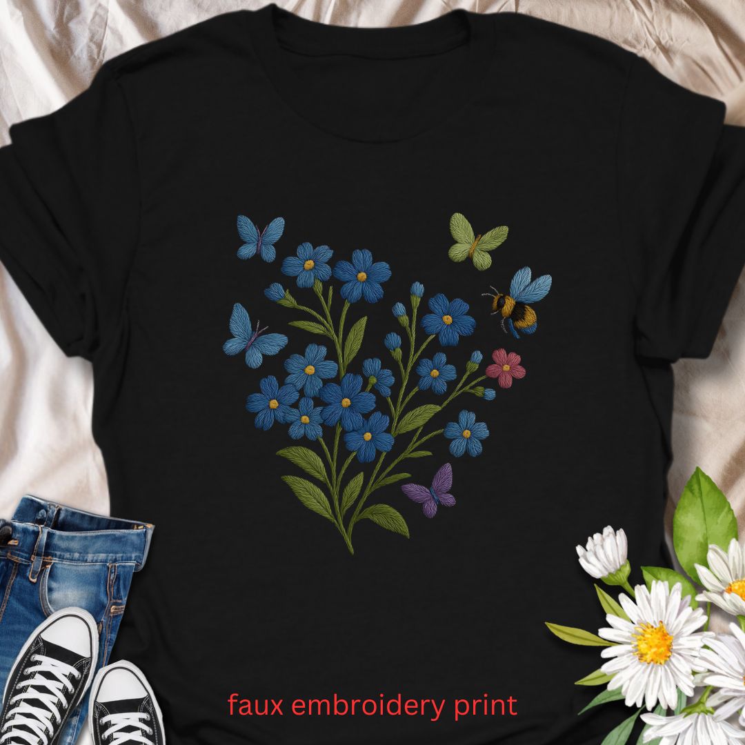 Faux embroidery Forget Me Not T-shirt