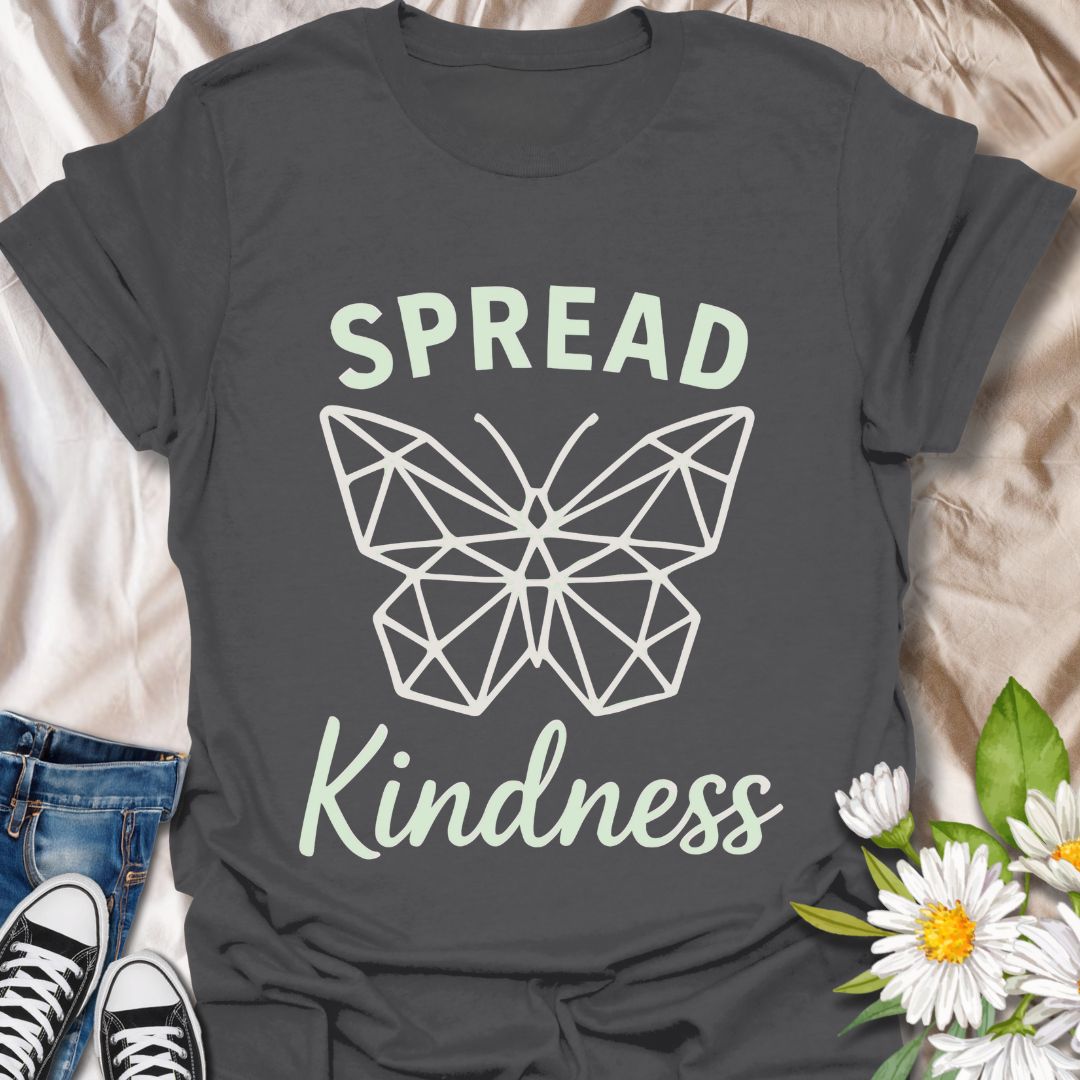 Inspire compassion with this geometric butterfly “Spread Kindness” t-shirt. A modern and meaningful design promoting empathy and good vibes—ideal for mental health advocates, teachers,  kindness warriors and anyone who loves butterflies