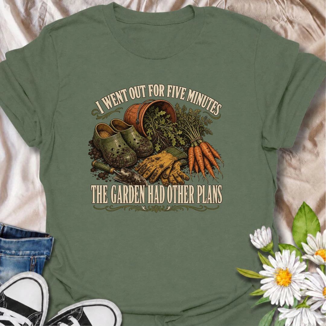 This funny gardening T-shirt celebrates ambitious planting plans that quickly get out of hand. Perfect for vegetable gardeners, raised-bed growers, and overplanters.