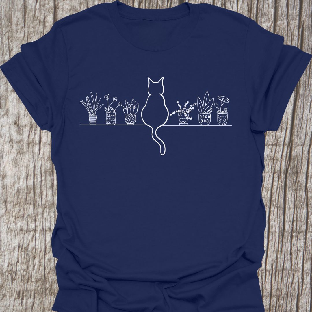 Cat on Shelf of Plants T-shirt