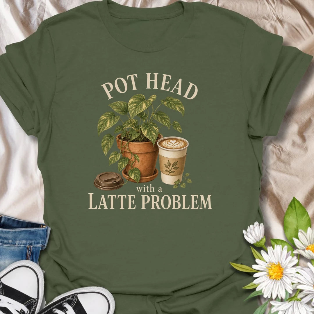 This Pot Head With a Latte Problem t-shirt is perfect for plant lovers, coffee drinkers, and anyone obsessed with cozy houseplant humor. Featuring a vintage-style potted plant display with a latte, this fun botanical design is great for plant moms, plant dads, houseplant collectors, and caffeine-fueled gardeners. A cute and relatable gift for anyone whose love of plants and coffee runs deep.