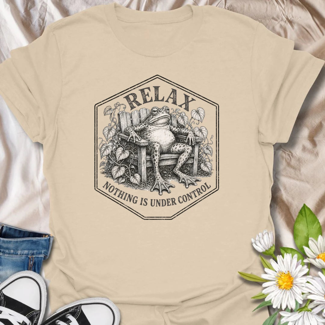 This Relax Nothing Is Under Control t-shirt is perfect for plant lovers and gardeners who know life is messy, plants are dramatic, and the garden is doing whatever it wants. Featuring a relaxed frog in a garden chair surrounded by leafy vines and vintage botanical details, this funny design is great for plant moms, plant dads, frog lovers, gardeners, and anyone embracing the chaos.