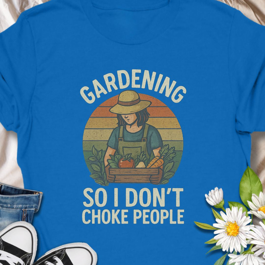 Bring humor to your garden routine with this funny “Gardening So I Don’t Choke People” t-shirt. Perfect for plant lovers with a sense of humor, gardeners who use digging as therapy, or anyone who enjoys a little sarcasm in their soil. Makes a great gift for garden enthusiasts, introverts, or stressed-out plant parents.