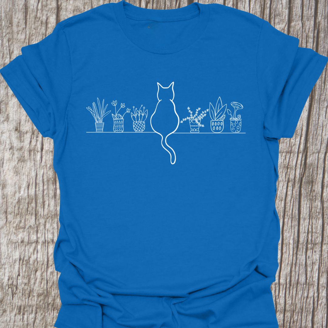 Cat on Shelf of Plants T-shirt