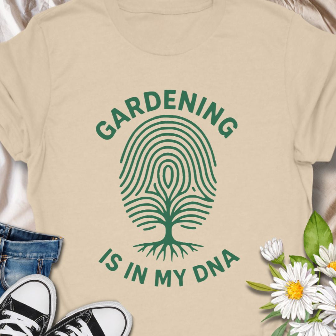 Celebrate your green thumb with this “Gardening Is in My DNA” t-shirt, featuring a unique fingerprint tree design. Perfect for plant lovers, garden enthusiasts, and horticulture fans who feel a deep-rooted connection to the soil. A great gift for gardeners and nature lovers alike.