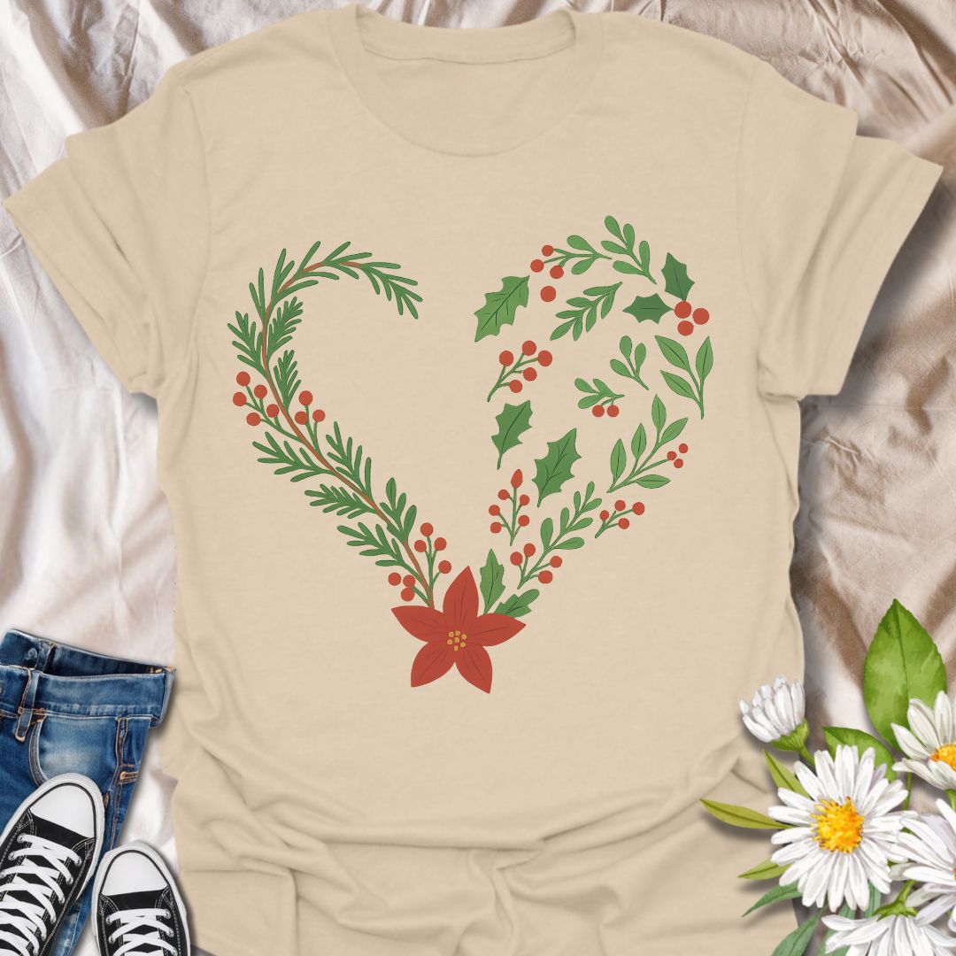 Christmas Floral Heart T-Shirt