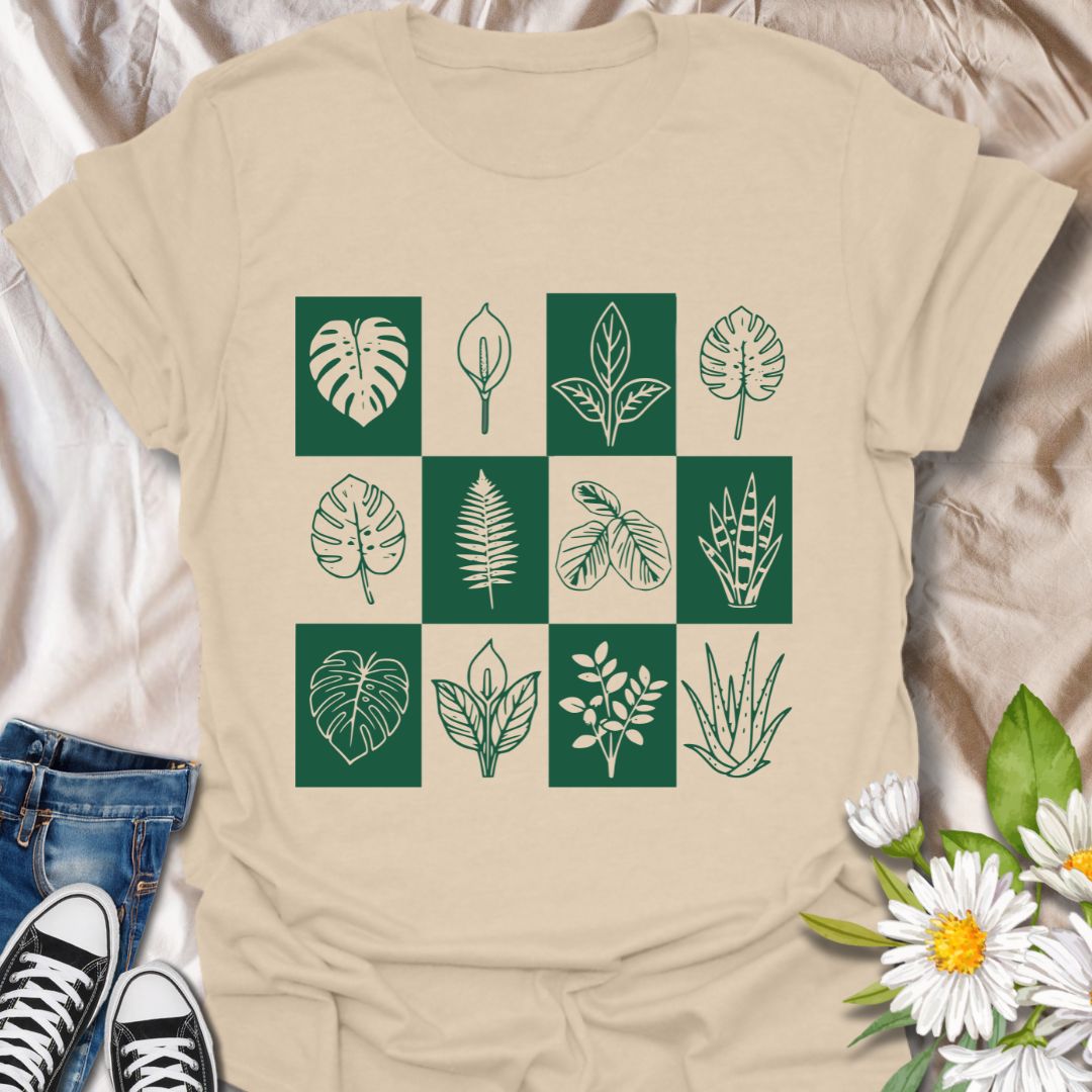Celebrate your love for houseplants with this stylish botanical grid t-shirt featuring a variety of leafy plant illustrations. Perfect for plant parents, nature enthusiasts, and indoor jungle lovers, this design blends modern aesthetic with natural charm – ideal for everyday wear or gifting.