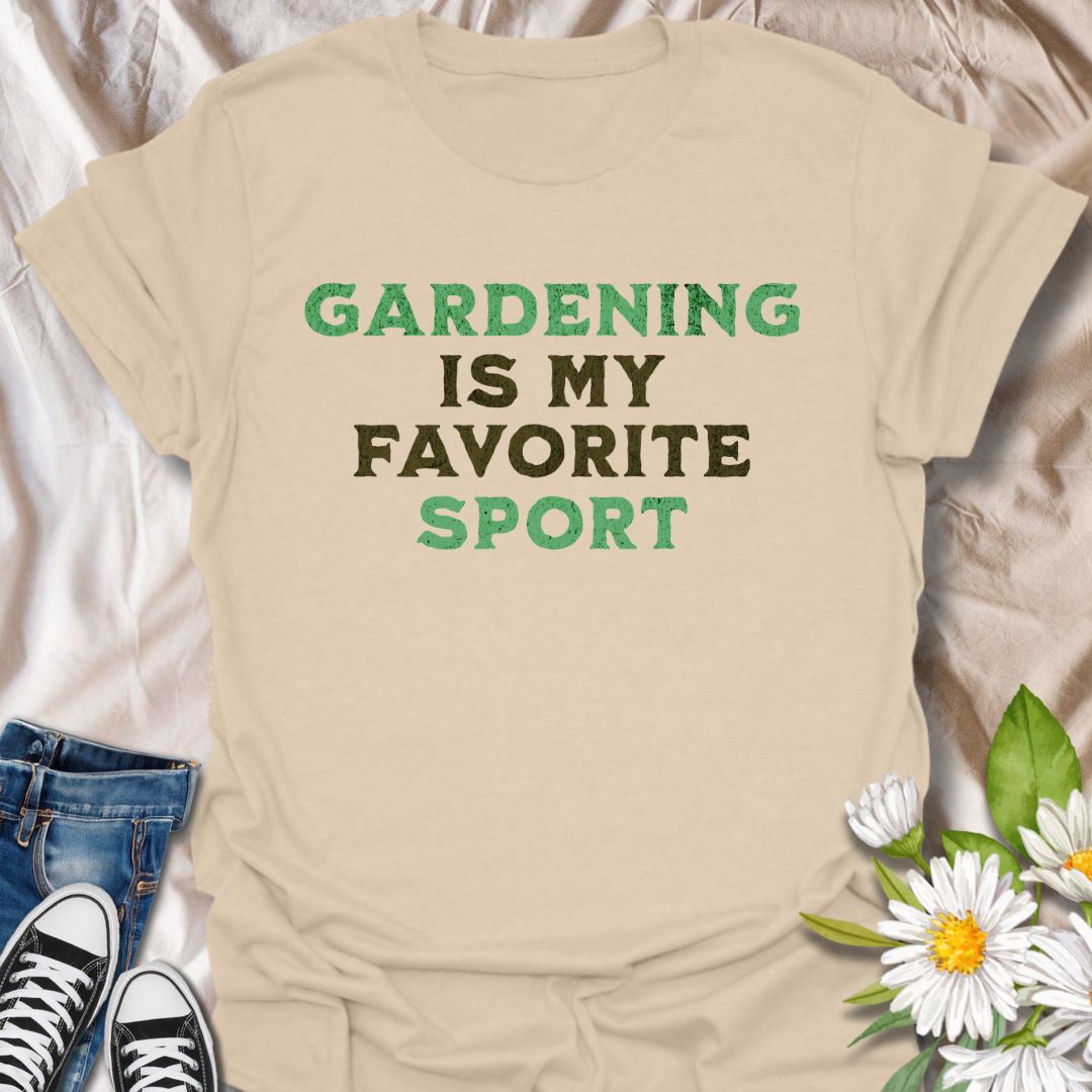 Show off your love for gardening with this fun graphic t-shirt featuring the phrase "Gardening Is My Favorite Sport." Perfect for plant parents, backyard gardeners, and anyone who finds joy and passion in tending to their plants.