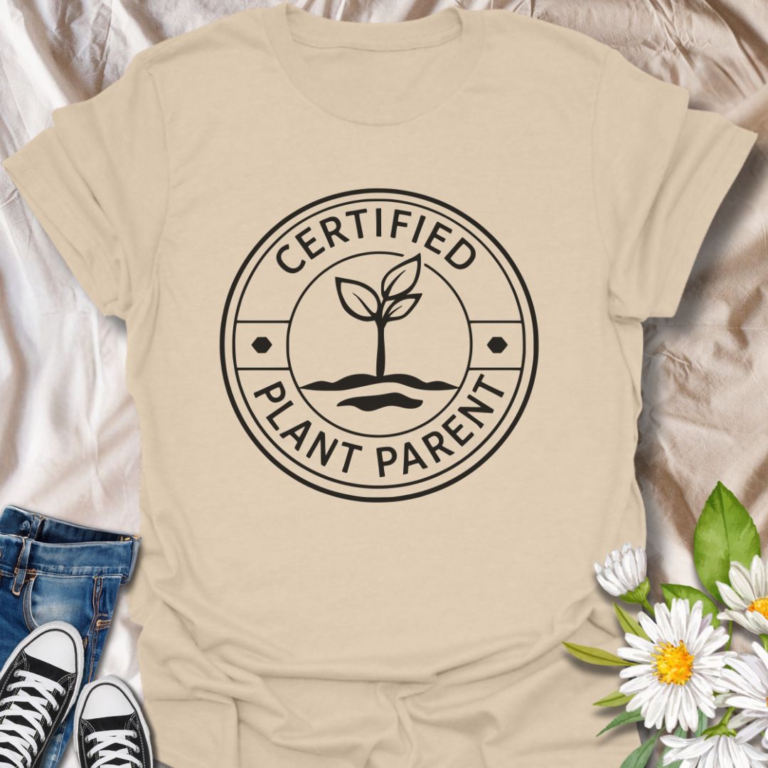 Show off your plant-loving pride with this “Certified Plant Parent” t-shirt, featuring a clean, minimalist badge-style design. Perfect for gardeners, houseplant enthusiasts, or green thumb gurus, this comfy tee makes a thoughtful gift for any plant lover who treats their foliage like family.