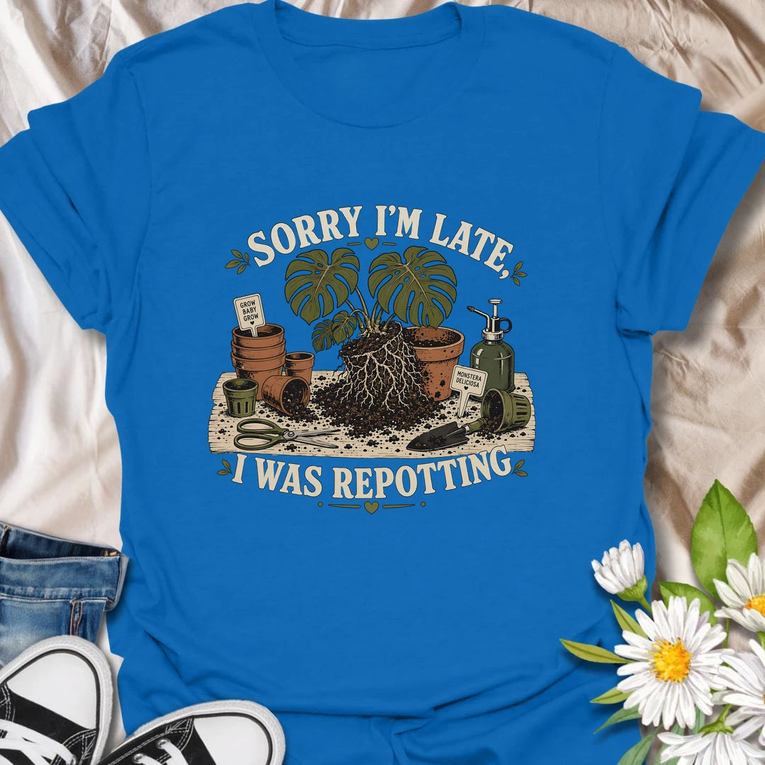 Funny plant t-shirt for anyone who loses track of time while repotting plants.
Features a repotting scene with monstera roots, pots, tools, and vintage botanical styling.
A fun gift for plant parents, houseplant lovers, and indoor gardeners.
