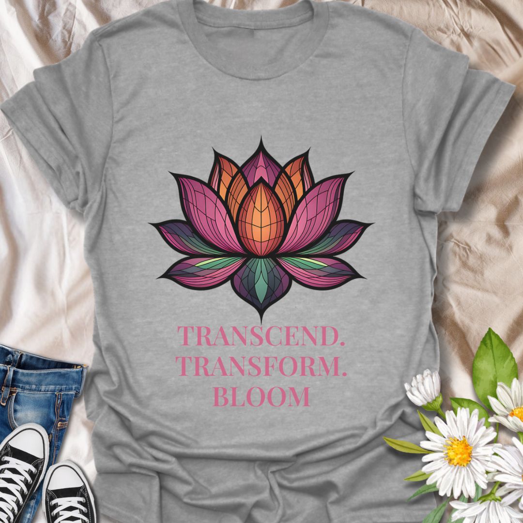 Embrace mindfulness and growth with this stunning lotus flower design paired with the inspirational phrase "Transcend. Transform. Bloom." Perfect for yoga lovers, spiritual seekers, and anyone who resonates with positivity, meditation, and inner transformation.