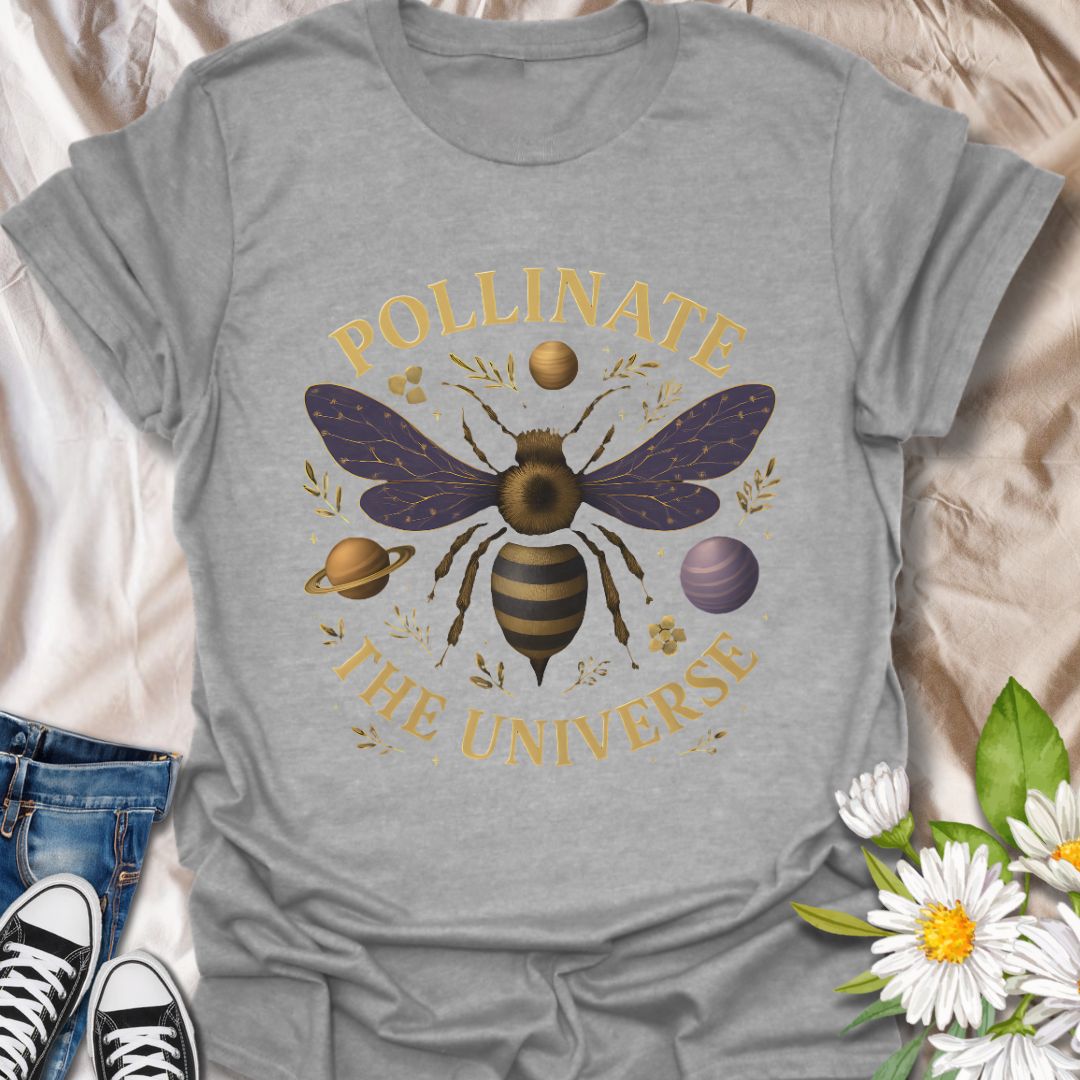 Celebrate your love for nature and the universe with this stylish unisex softstyle t-shirt. Designed to be comfortable and versatile, it makes a perfect addition to any wardrobe. The unique graphic featuring a bee and celestial elements creates a delightful vibe of harmony between nature and cosmic wonder. Ideal for environmental advocates, nature lovers, or anyone looking to express their connection to the planet.