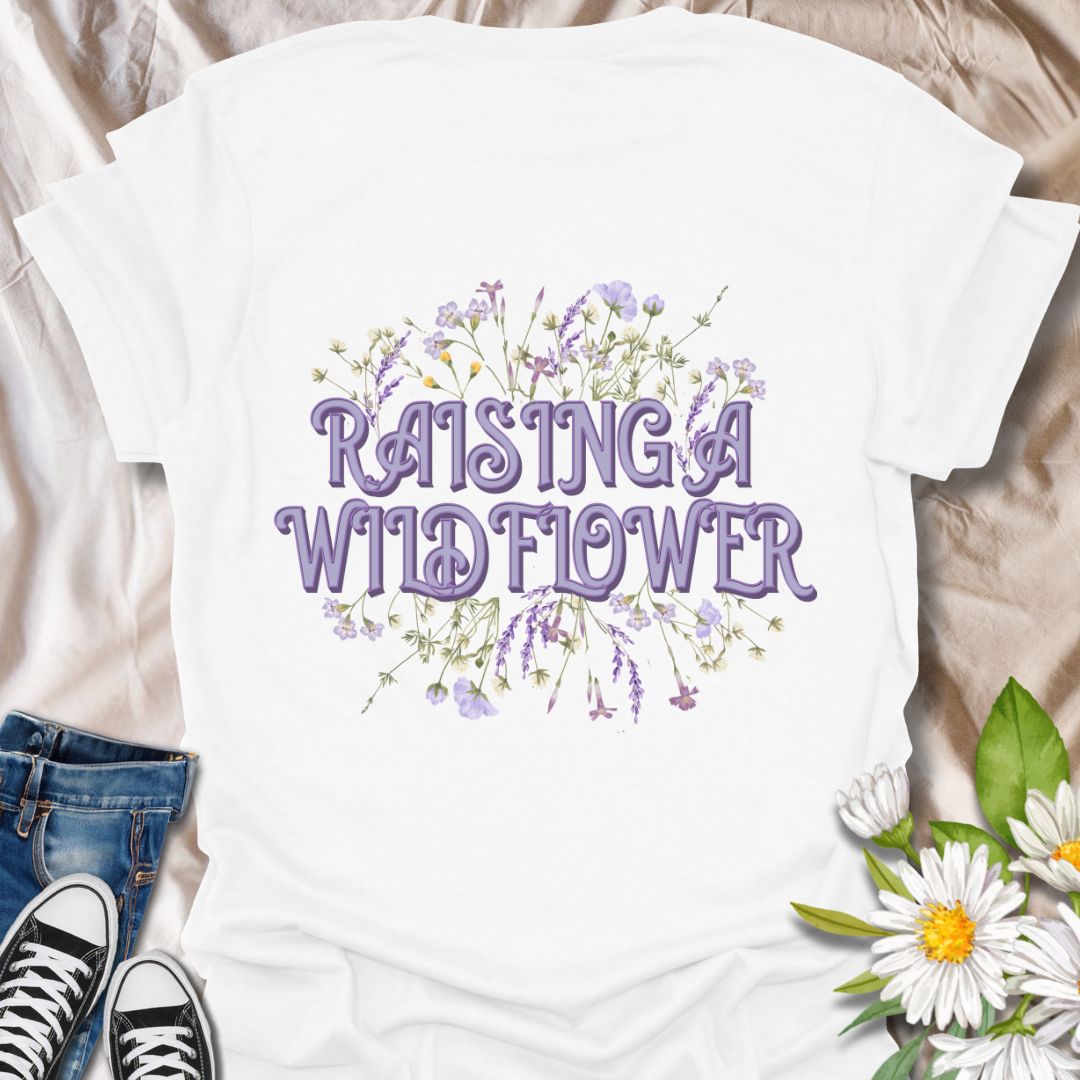 Adorable “Raising a Wildflower” t-shirt with soft pastel wildflowers and playful retro typography. A sweet tee for moms raising free-spirited kids, nature lovers, or wildflower fans. Perfect gift for proud plant moms and botanical boho style lovers.