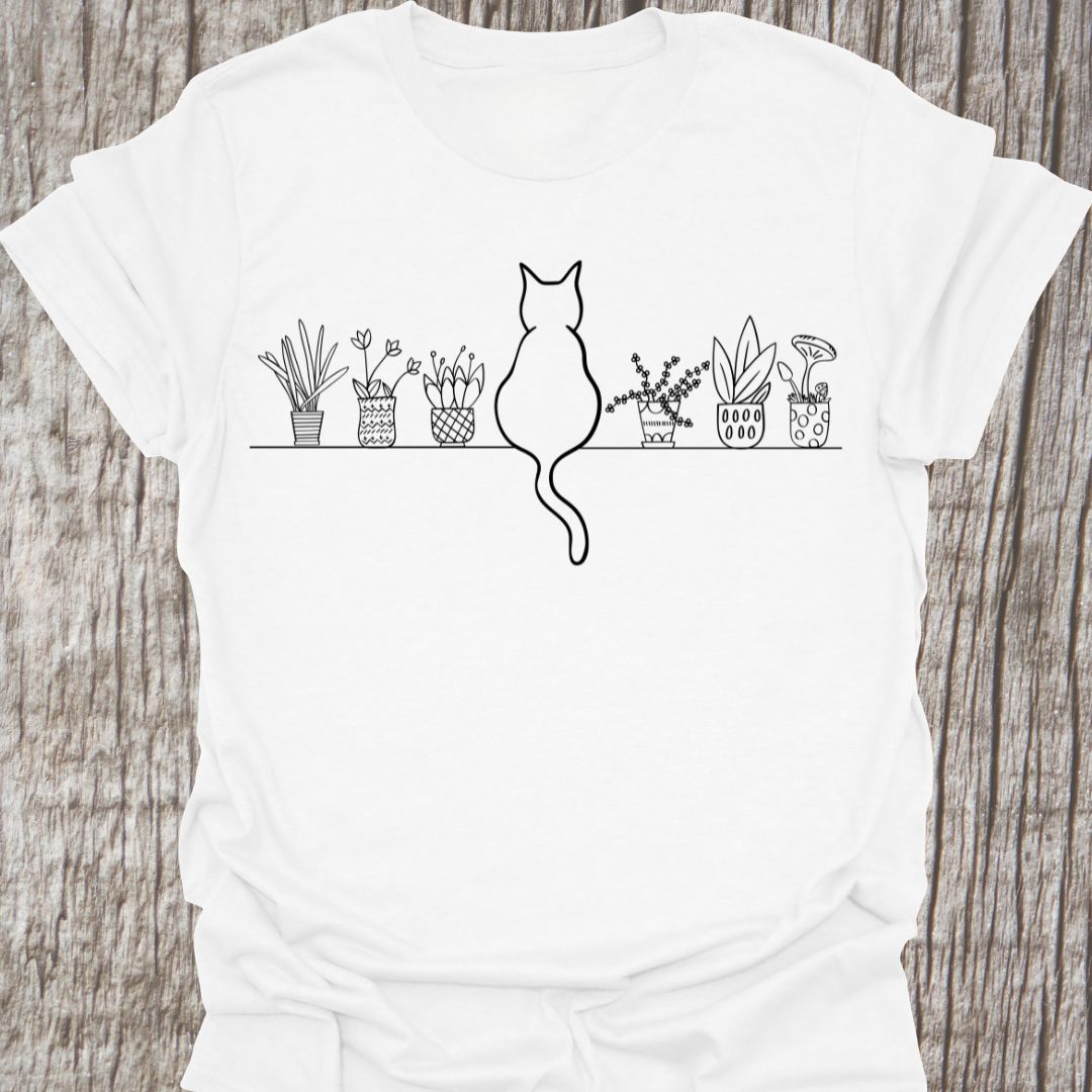 Cat on Shelf of Plants T-shirt