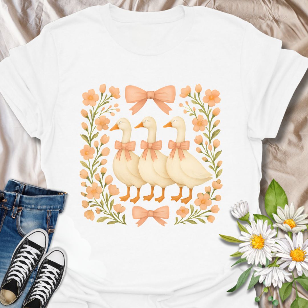 Floral Geese Themed T-Shirt