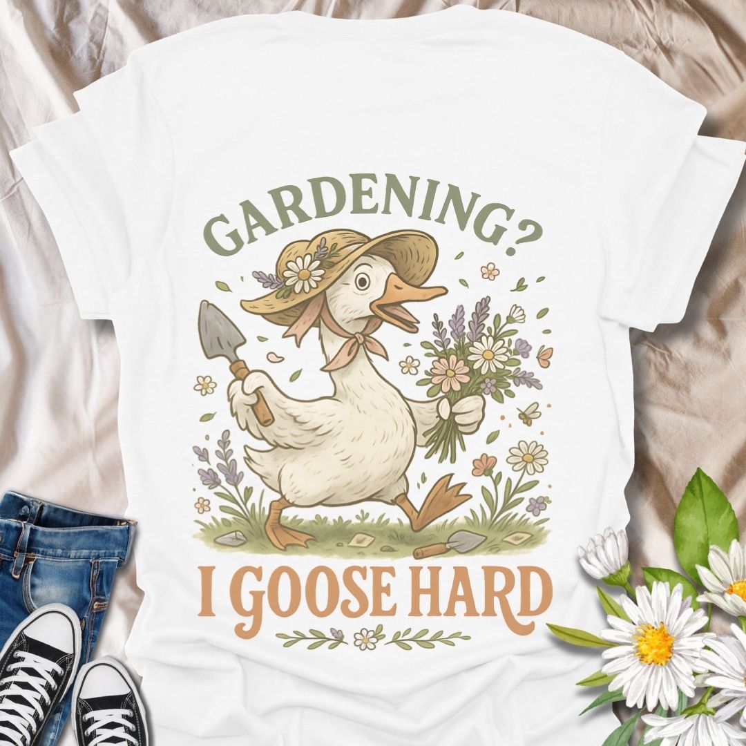 Bring humor and charm to your garden-loving lifestyle with this adorable goose gardening design. Featuring a cheerful goose with flowers and tools, it's the perfect gift for gardeners who enjoy a laugh and love quirky, nature-inspired style.