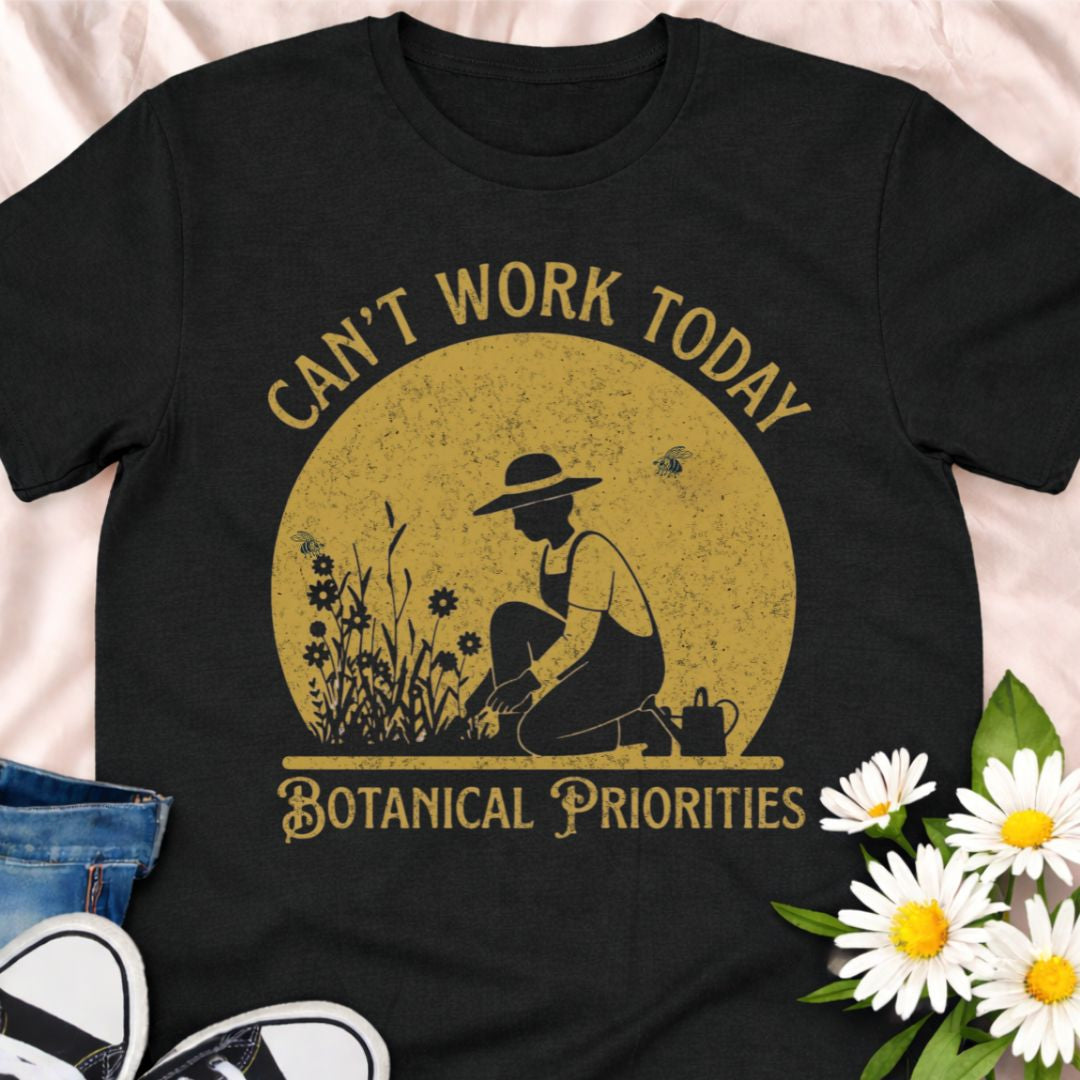 Can’t work today… botanical priorities. This vintage-style gardener shirt features a charming garden silhouette design perfect for plant lovers and hobby gardeners. A soft unisex tee that makes a fun gift for gardeners, flower lovers, and anyone who would rather be outside in the garden.