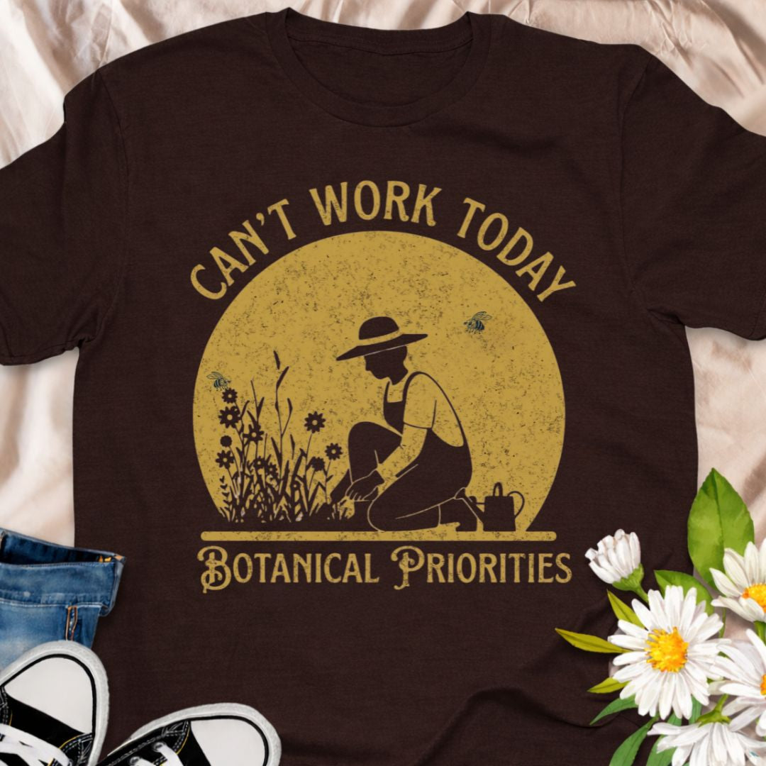 Can’t work today… botanical priorities. This vintage-style gardener shirt features a charming garden silhouette design perfect for plant lovers and hobby gardeners. A soft unisex tee that makes a fun gift for gardeners, flower lovers, and anyone who would rather be outside in the garden.