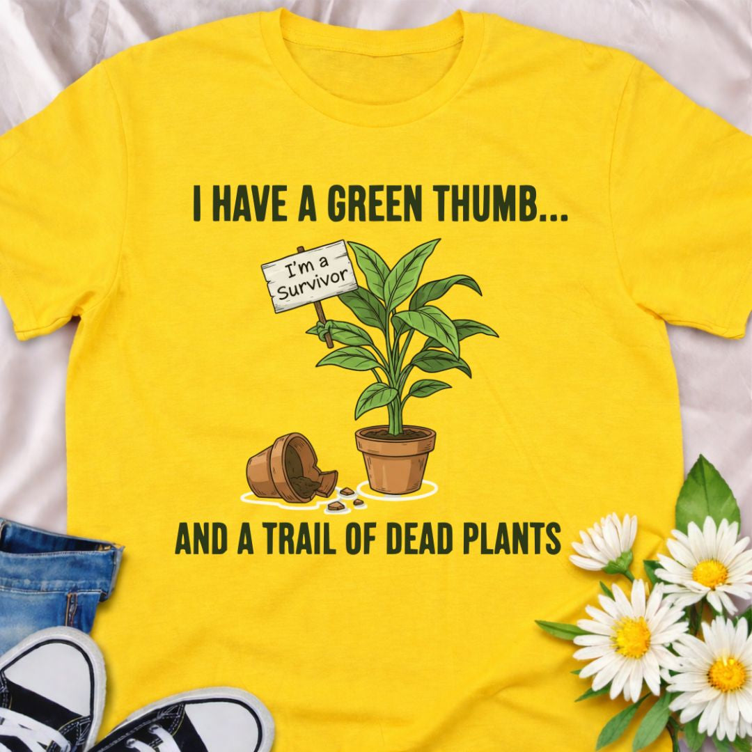 Show off your relatable plant parent humor with this “I Have a Green Thumb… and a Trail of Dead Plants” t-shirt. A funny gardening shirt for plant lovers, houseplant collectors, and anyone who’s learning as they grow.