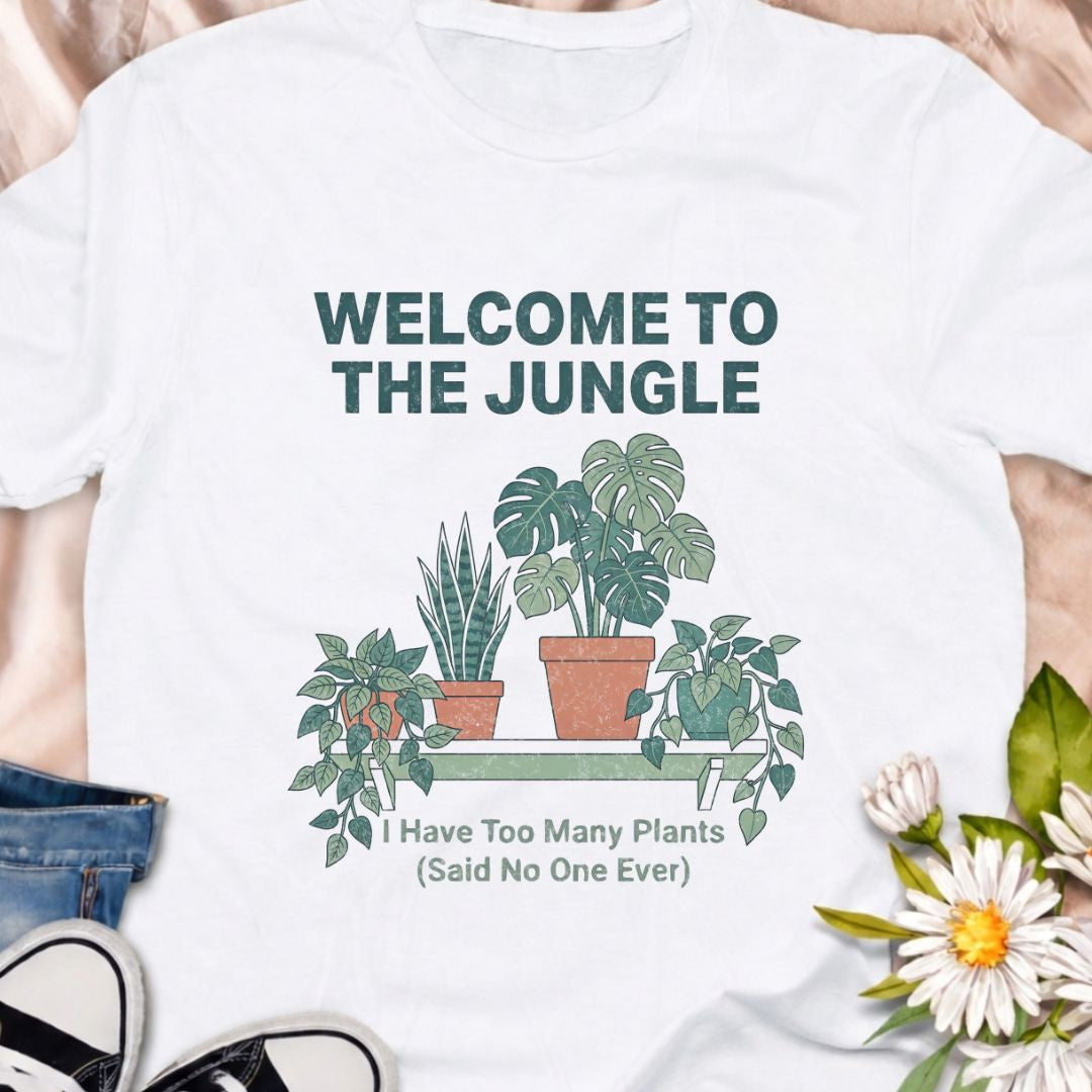 Turn your home into a jungle and wear it proudly. This “Welcome to the Jungle – I Have Too Many Plants (Said No One Ever)” t-shirt is perfect for indoor plant lovers, houseplant collectors, and anyone whose home is filled with monstera, snake plants, and trailing vines. A fun and relatable gift for plant moms, plant dads, and proud plant addicts.