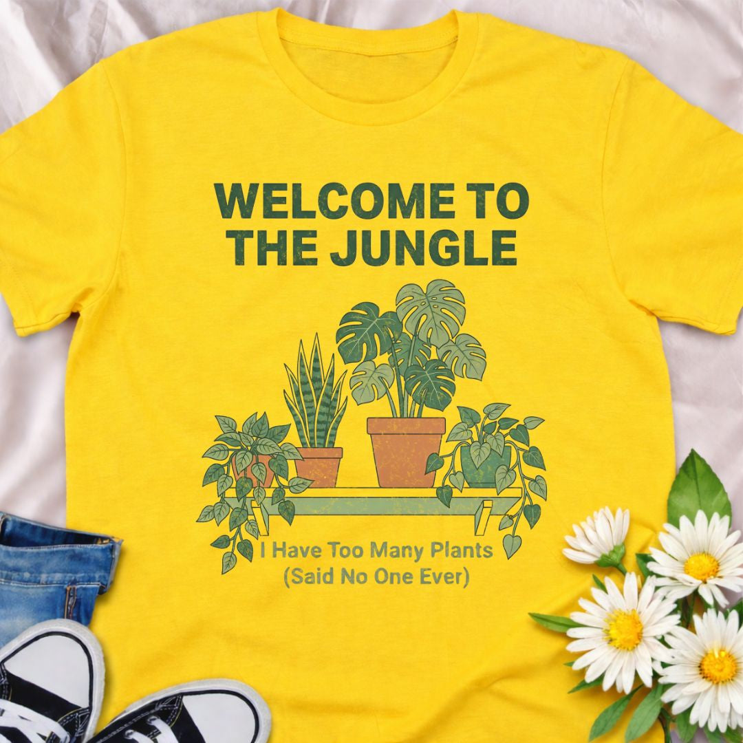 Turn your home into a jungle and wear it proudly. This “Welcome to the Jungle – I Have Too Many Plants (Said No One Ever)” t-shirt is perfect for indoor plant lovers, houseplant collectors, and anyone whose home is filled with monstera, snake plants, and trailing vines. A fun and relatable gift for plant moms, plant dads, and proud plant addicts.