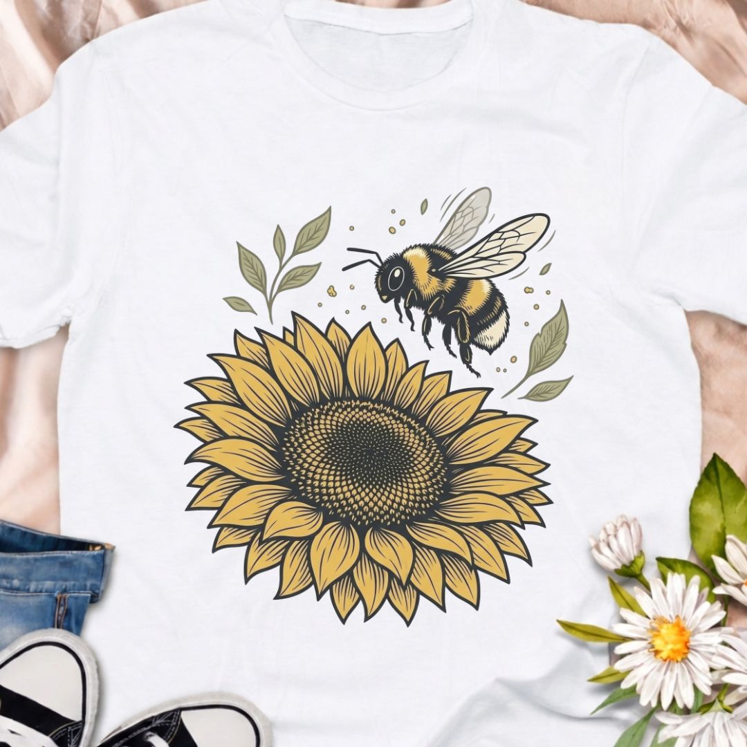 Beautiful bee and sunflower design celebrating pollinators and nature. Perfect for gardeners, bee lovers, and anyone who supports pollinator-friendly gardens and wildlife.