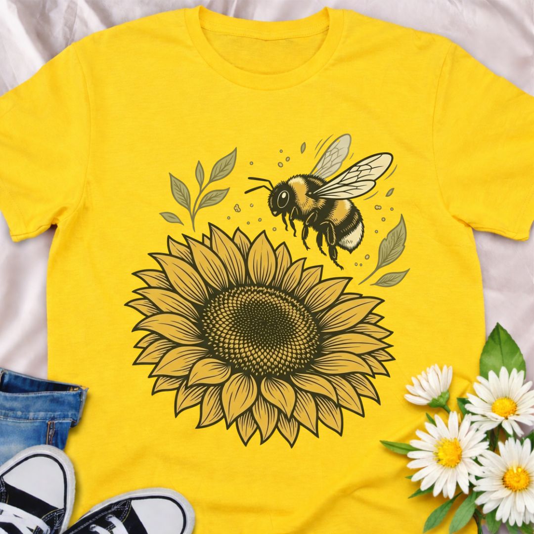 Beautiful bee and sunflower design celebrating pollinators and nature. Perfect for gardeners, bee lovers, and anyone who supports pollinator-friendly gardens and wildlife.