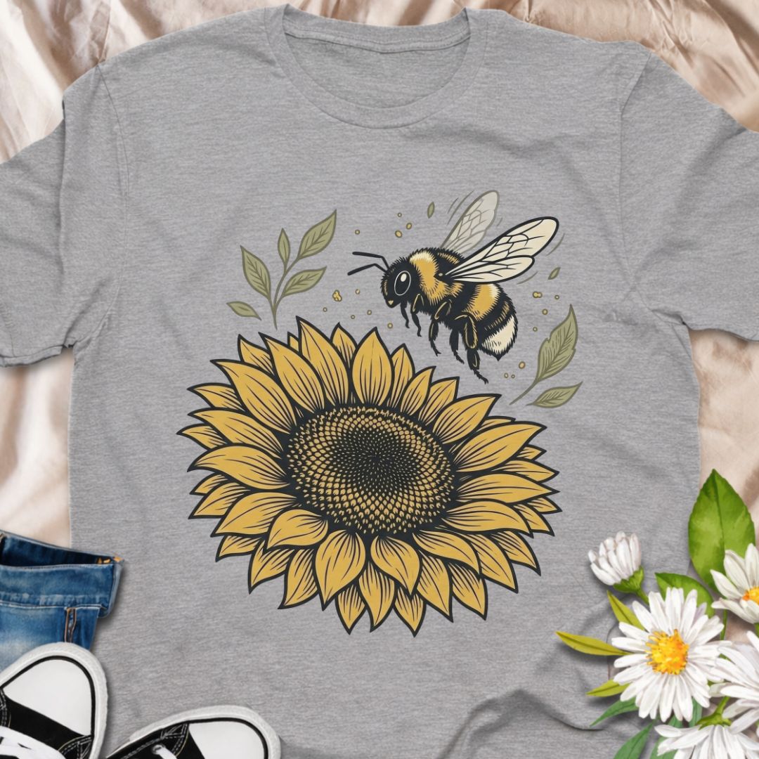 Beautiful bee and sunflower design celebrating pollinators and nature. Perfect for gardeners, bee lovers, and anyone who supports pollinator-friendly gardens and wildlife.