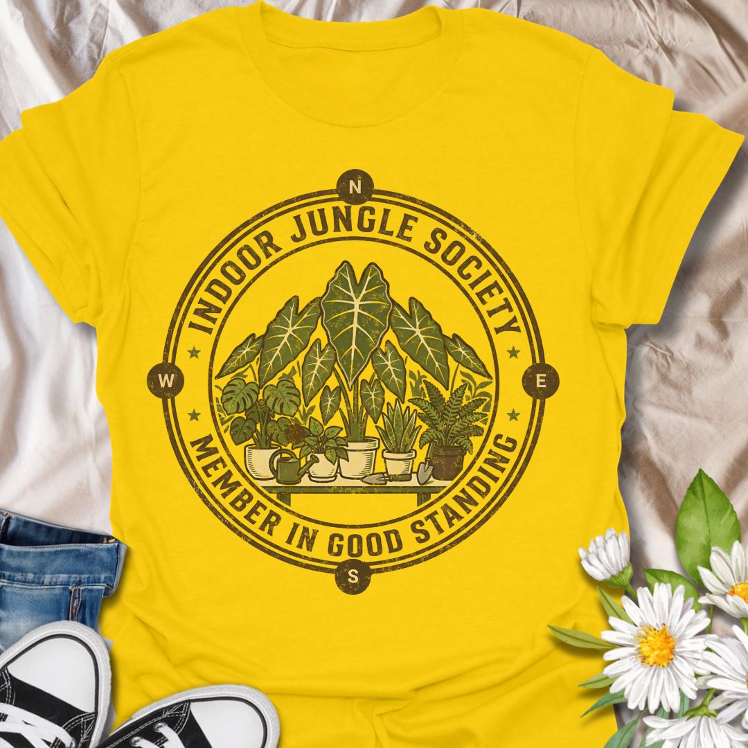 Indoor Jungle Society plant lover shirt for houseplant collectors and plant moms. Perfect for indoor gardeners, plant lovers, and anyone proud of their growing indoor jungle.