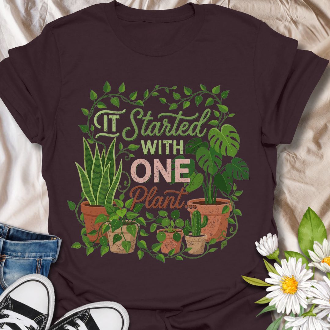 It started with one plant funny plant lover shirt for houseplant collectors and plant moms. Perfect gift for plant lovers, indoor gardeners, and anyone growing their plant collection.