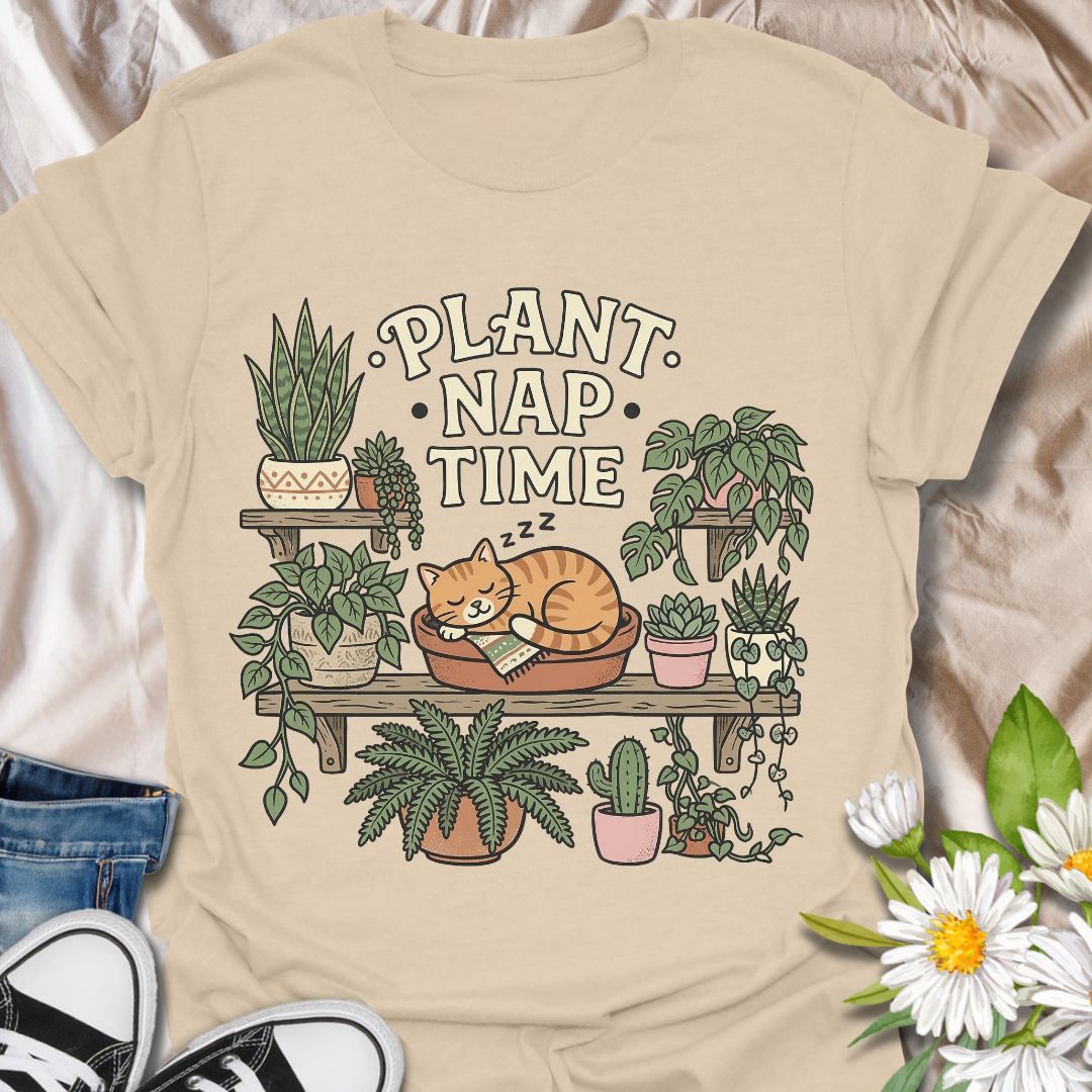 Plant nap time cute plant and cat shirt for plant lovers and houseplant collectors. Perfect gift for cat lovers, plant moms, and anyone who enjoys cozy indoor gardening vibes.