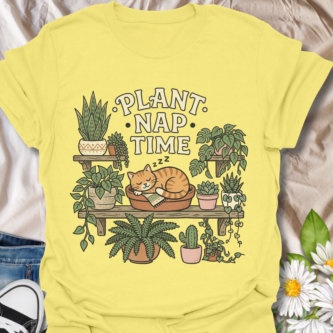 Plant nap time cute plant and cat shirt for plant lovers and houseplant collectors. Perfect gift for cat lovers, plant moms, and anyone who enjoys cozy indoor gardening vibes.