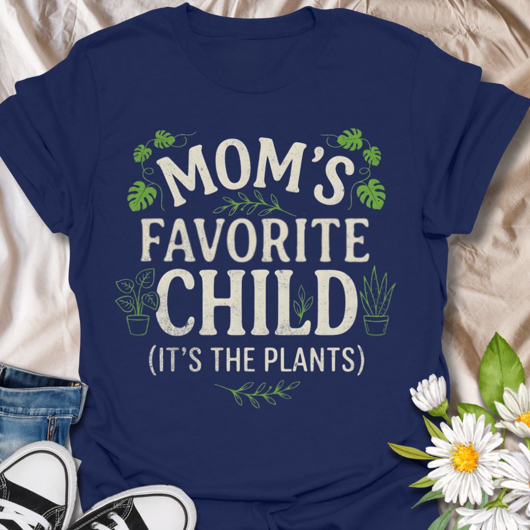 Funny plant lover t-shirt featuring “Mom’s Favorite Child (It’s the Plants).” Perfect for plant moms, houseplant lovers, and anyone who treats plants like family. A playful botanical tee ideal for everyday wear or gifting.