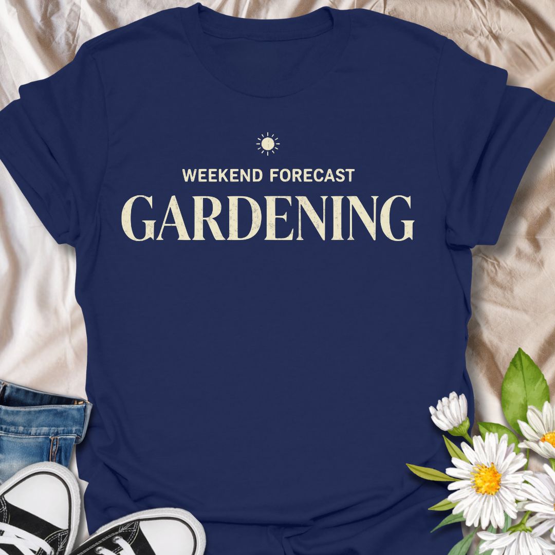 Funny gardening t-shirt featuring the phrase “Weekend Forecast Gardening.” A simple, stylish tee for gardeners, plant lovers, and backyard growers who already know exactly how they want to spend their weekend—outside, in the garden, with plants and a little sunshine.