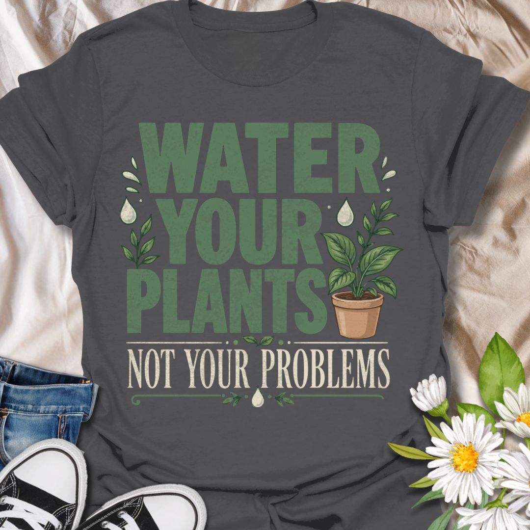 This Water Your Plants Not Your Problems t-shirt is made for plant lovers who know that a little watering, fresh soil, and leafy growth can fix the mood better than overthinking ever could. The bold retro typography, potted plant illustration, water droplets, and botanical details give this design a fun, uplifting look for everyday plant-parent style. Perfect for houseplant lovers, gardeners, plant moms, indoor jungle collectors, greenhouse fans, and anyone who would rather tend their plants than their worr