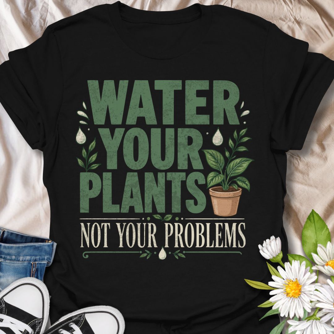 This Water Your Plants Not Your Problems t-shirt is made for plant lovers who know that a little watering, fresh soil, and leafy growth can fix the mood better than overthinking ever could. The bold retro typography, potted plant illustration, water droplets, and botanical details give this design a fun, uplifting look for everyday plant-parent style. Perfect for houseplant lovers, gardeners, plant moms, indoor jungle collectors, greenhouse fans, and anyone who would rather tend their plants than their worr