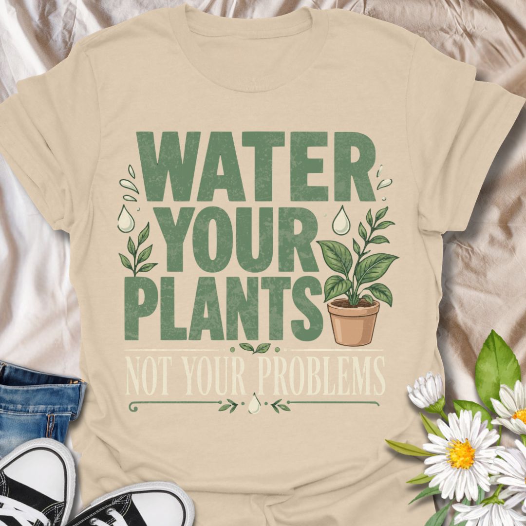 This Water Your Plants Not Your Problems t-shirt is made for plant lovers who know that a little watering, fresh soil, and leafy growth can fix the mood better than overthinking ever could. The bold retro typography, potted plant illustration, water droplets, and botanical details give this design a fun, uplifting look for everyday plant-parent style. Perfect for houseplant lovers, gardeners, plant moms, indoor jungle collectors, greenhouse fans, and anyone who would rather tend their plants than their worr