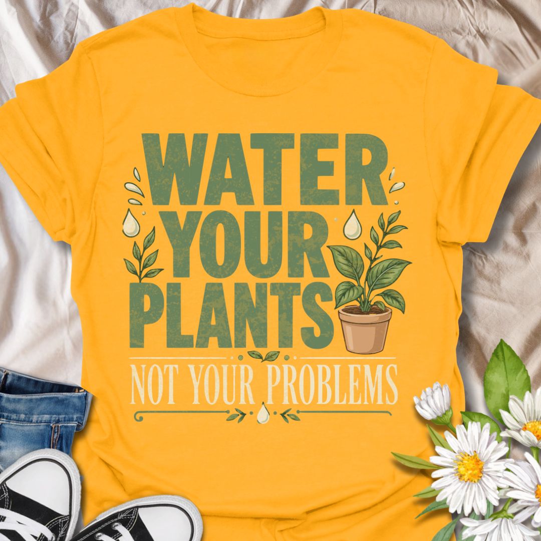 This Water Your Plants Not Your Problems t-shirt is made for plant lovers who know that a little watering, fresh soil, and leafy growth can fix the mood better than overthinking ever could. The bold retro typography, potted plant illustration, water droplets, and botanical details give this design a fun, uplifting look for everyday plant-parent style. Perfect for houseplant lovers, gardeners, plant moms, indoor jungle collectors, greenhouse fans, and anyone who would rather tend their plants than their worr