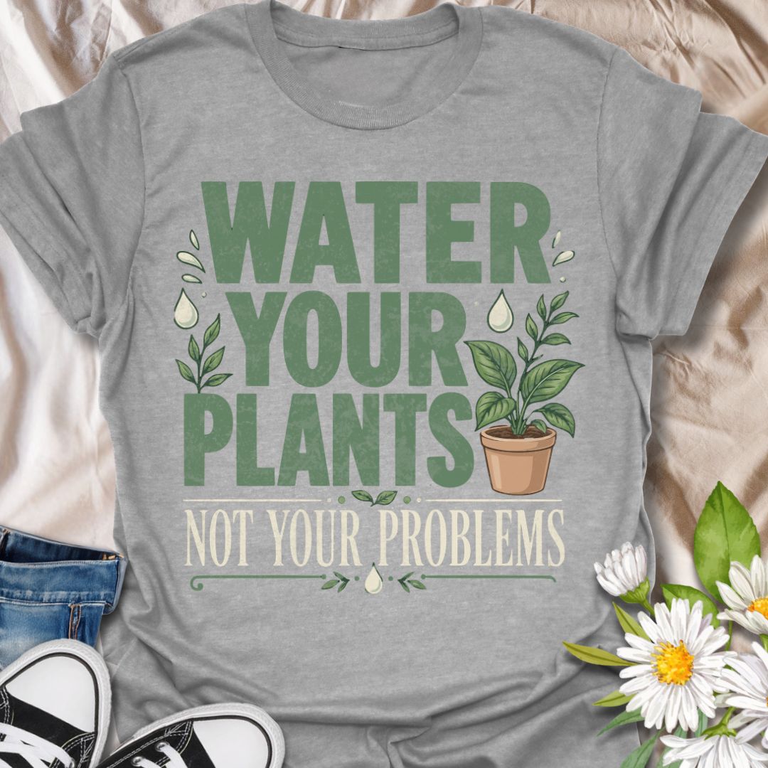 This Water Your Plants Not Your Problems t-shirt is made for plant lovers who know that a little watering, fresh soil, and leafy growth can fix the mood better than overthinking ever could. The bold retro typography, potted plant illustration, water droplets, and botanical details give this design a fun, uplifting look for everyday plant-parent style. Perfect for houseplant lovers, gardeners, plant moms, indoor jungle collectors, greenhouse fans, and anyone who would rather tend their plants than their worr