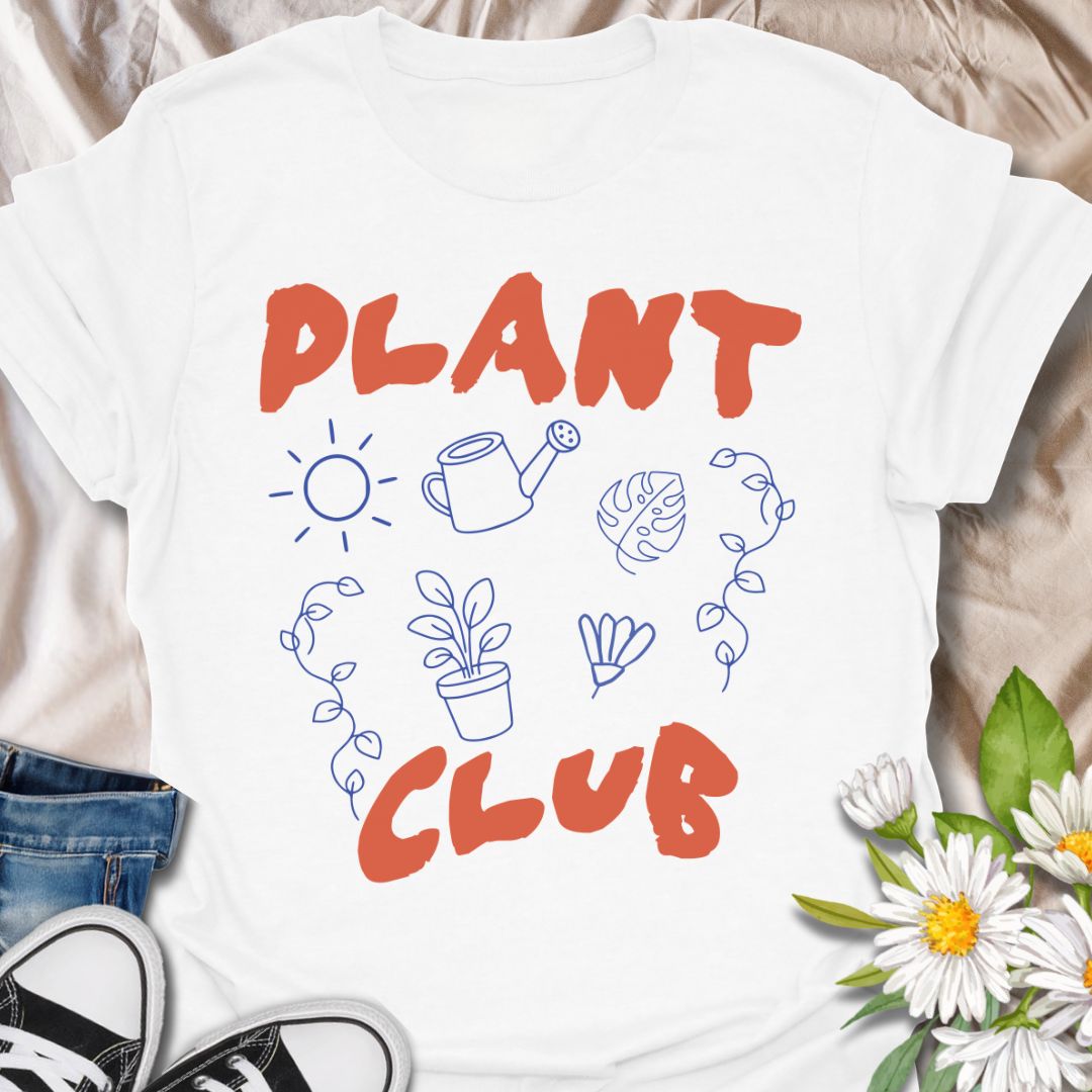 This Plant Club t-shirt is made for plant lovers, houseplant collectors, and gardeners who are proudly part of the leafy life. Featuring playful hand-drawn plant icons, vines, a watering can, sun, monstera leaf, and bold modern lettering, this design has a fun casual look for everyday plant-parent style. Perfect for plant moms, plant dads, indoor gardeners, propagation fans, garden lovers, and anyone who thinks plant club is the best club.