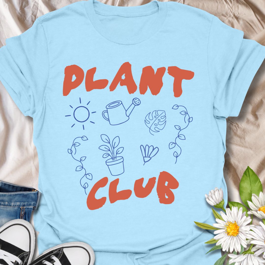 This Plant Club t-shirt is made for plant lovers, houseplant collectors, and gardeners who are proudly part of the leafy life. Featuring playful hand-drawn plant icons, vines, a watering can, sun, monstera leaf, and bold modern lettering, this design has a fun casual look for everyday plant-parent style. Perfect for plant moms, plant dads, indoor gardeners, propagation fans, garden lovers, and anyone who thinks plant club is the best club.