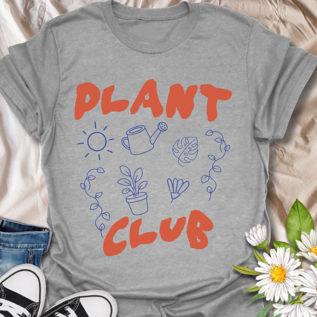 This Plant Club t-shirt is made for plant lovers, houseplant collectors, and gardeners who are proudly part of the leafy life. Featuring playful hand-drawn plant icons, vines, a watering can, sun, monstera leaf, and bold modern lettering, this design has a fun casual look for everyday plant-parent style. Perfect for plant moms, plant dads, indoor gardeners, propagation fans, garden lovers, and anyone who thinks plant club is the best club.